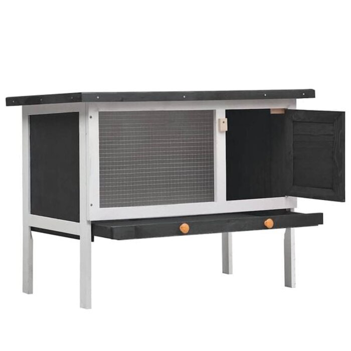 Kaninchenstall 90x45x65 cm aus Kiefernholz, Grau - 33% Rabatt