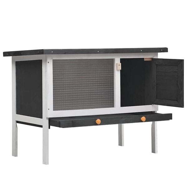 Kaninchenstall 90x45x65 cm aus Kiefernholz, Grau - 33% Rabatt