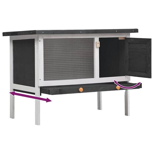 Kaninchenstall 90x45x65 cm aus Kiefernholz, Grau - 33% Rabatt