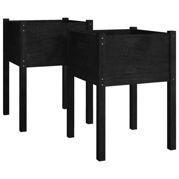 2er Set Pflanzkübel 50x50x70 cm Kiefernholz Schwarz - 32% Rabatt