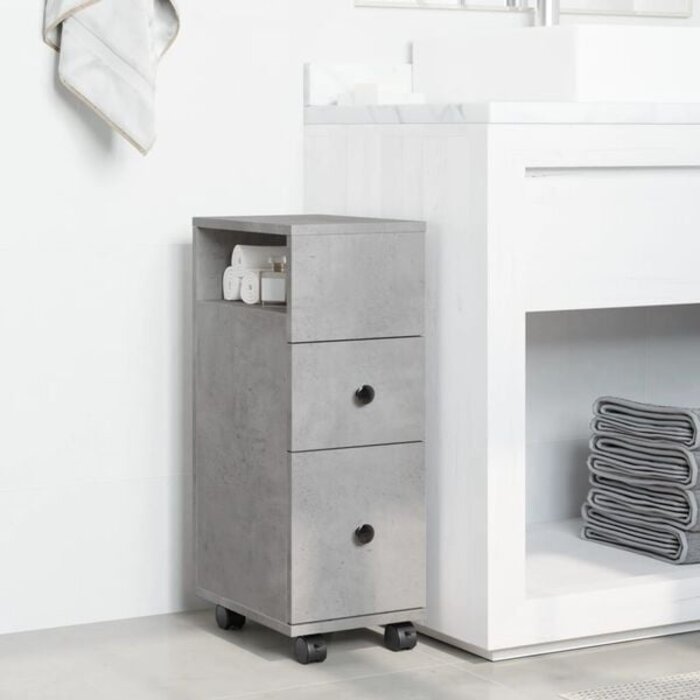 Schmaler Roll-Badezimmerschrank in Betonoptik - 33% Rabatt