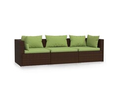 Vidaxl 3-Sitzer Gartensofa aus Poly-Rattan - Braun - 50% Rabatt