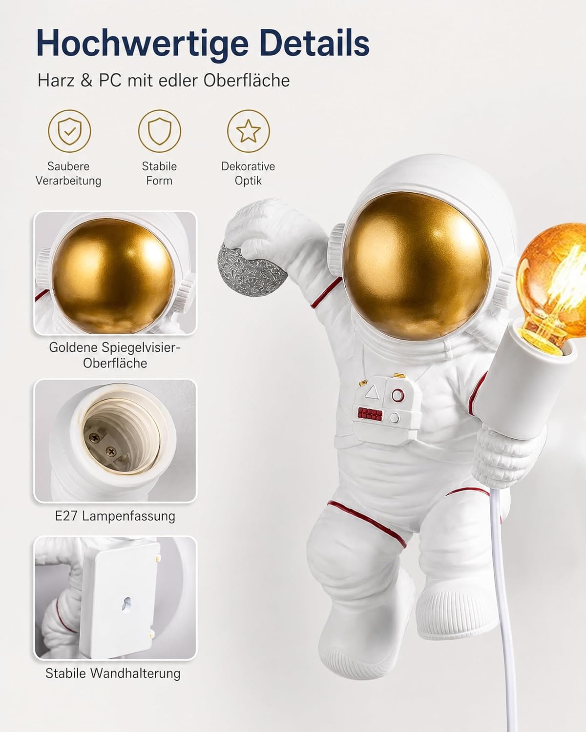 Astronaut Kinder-Wandlampe, Weiß, 32 cm - 34% Rabatt