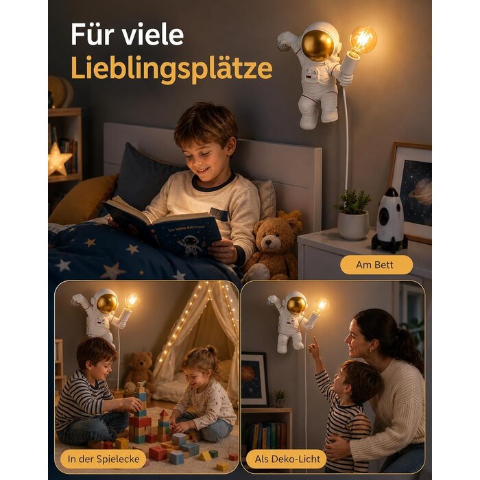 Astronaut Kinder-Wandlampe, Weiß, 32 cm - 34% Rabatt