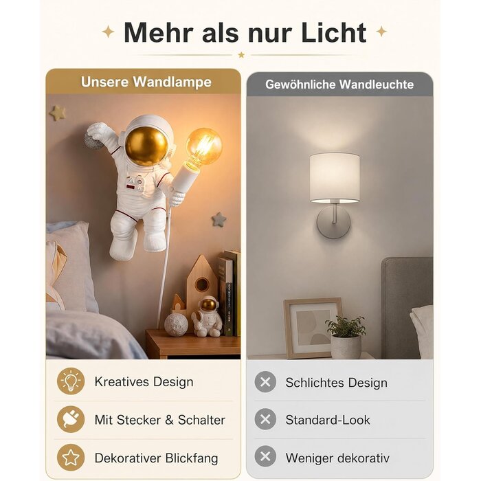 Astronaut Kinder-Wandlampe, Weiß, 32 cm - 34% Rabatt
