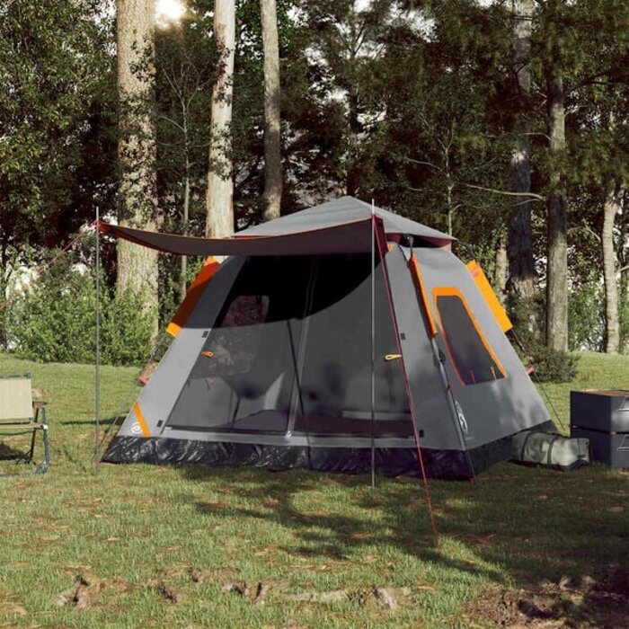 Vidaxl 5-Personen-Kuppelzelt mit Schnellaufbausystem - Grau/Orange - 35% Rabatt