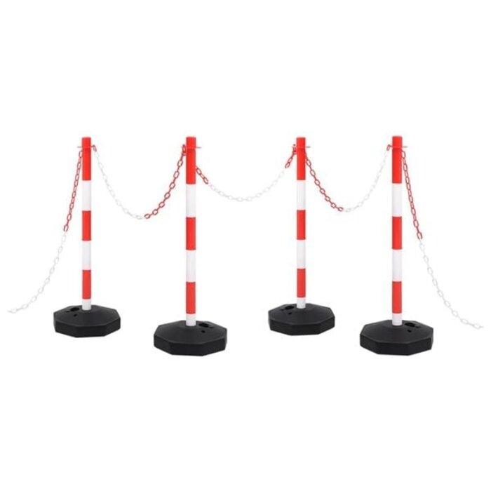 Vidaxl Absperrpfosten-Set 10m Kette 34% Rabatt - 4 Pfosten rot-weiß-schwarz