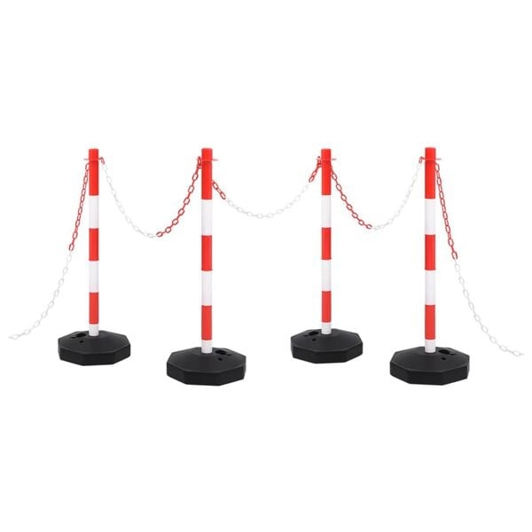 Vidaxl Absperrpfosten-Set 10m Kette 34% Rabatt - 4 Pfosten rot-weiß-schwarz