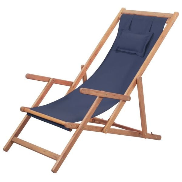 Vidaxl Klappbarer Strandstuhl, Eukalyptusholz, Blau, 3-fach verstellbar - 46% Rabatt