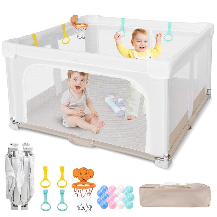 Faltbarer Baby-Laufstall 127x127cm Beige mit Bällebad - 34% Rabatt