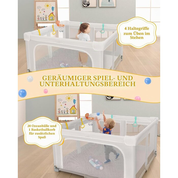 Faltbarer Baby-Laufstall 127x127cm Beige mit Bällebad - 34% Rabatt