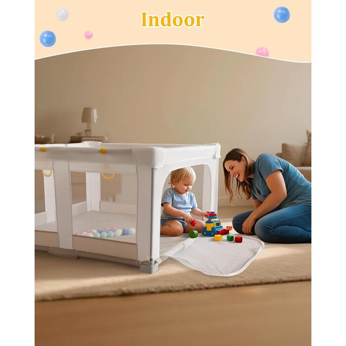Faltbarer Baby-Laufstall 127x127cm Beige mit Bällebad - 34% Rabatt