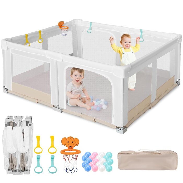 Faltbarer Baby-Laufstall 127x127cm Beige mit Bällebad - 34% Rabatt
