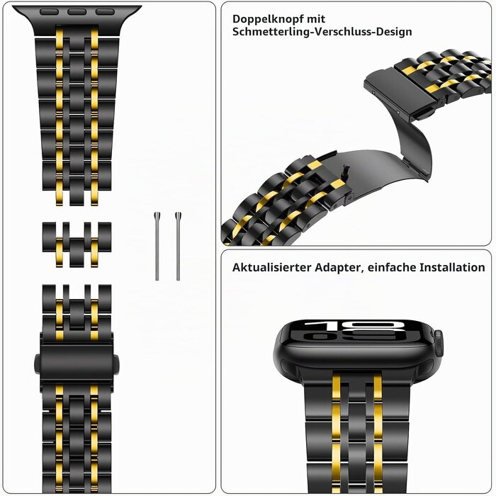 Edelstahl Uhrenarmband für Apple Watch - Schwarz-Gold - 30% Rabatt