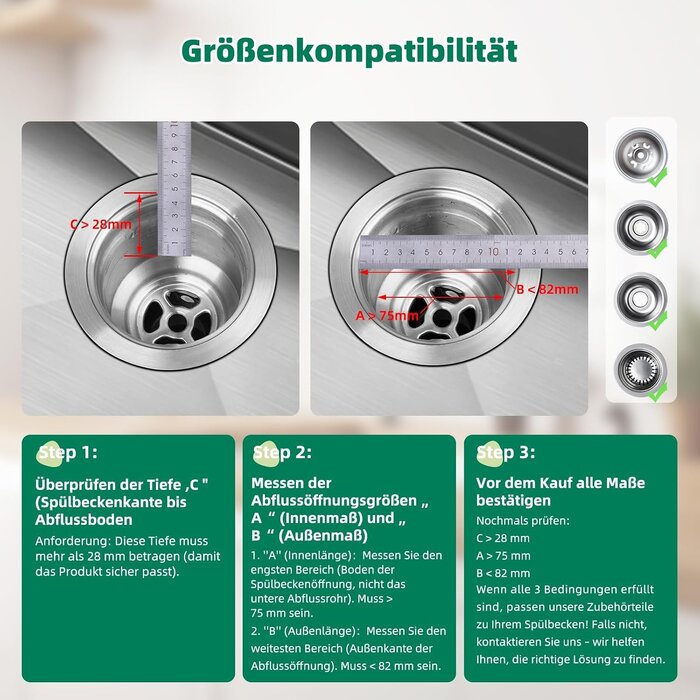 3-in-1 Spülbeckenstöpsel 75-82mm | Edelstahl | 25% Rabatt