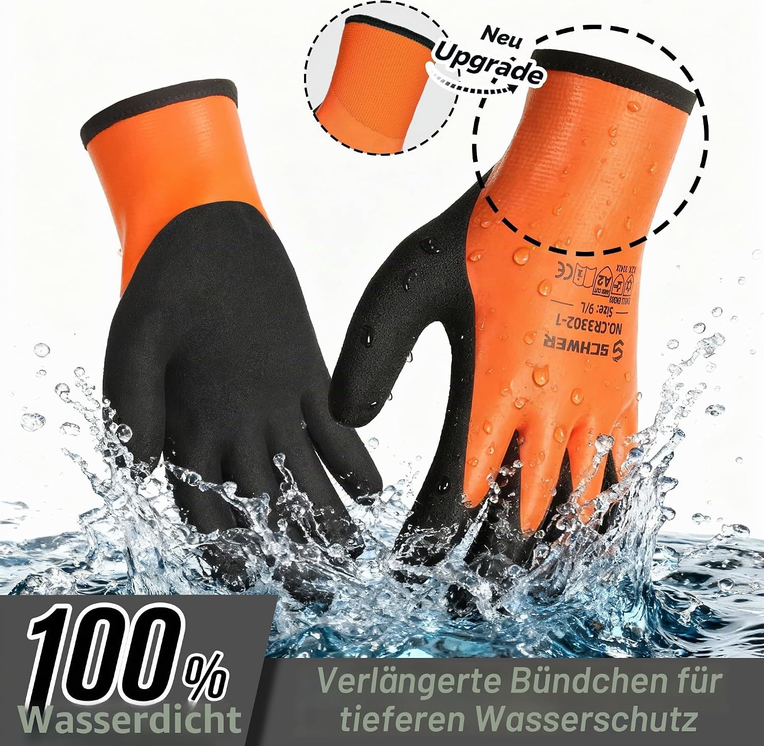 Wasserdichte Kälteschutzhandschuhe Orange Gr. M 2 Paar - 29% Rabatt