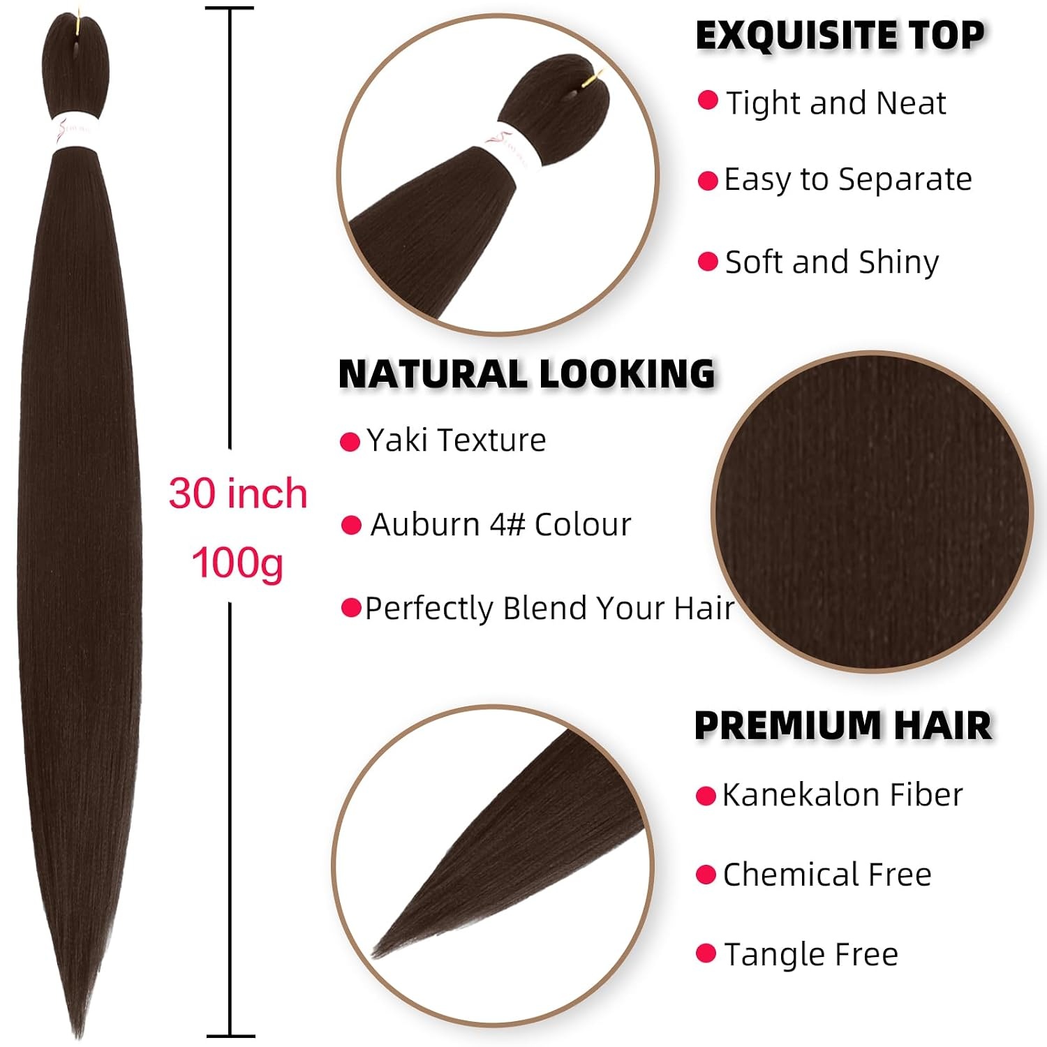 30% Rabatt: Vorgeflochtene Kanekalon Extensions, 76 cm, Schokobraun, 6er-Pack