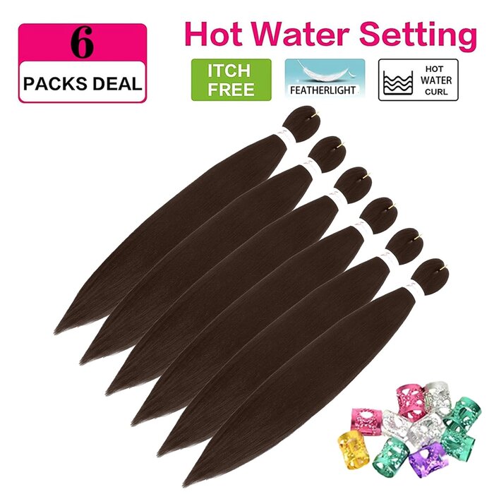 30% Rabatt: Vorgeflochtene Kanekalon Extensions, 76 cm, Schokobraun, 6er-Pack