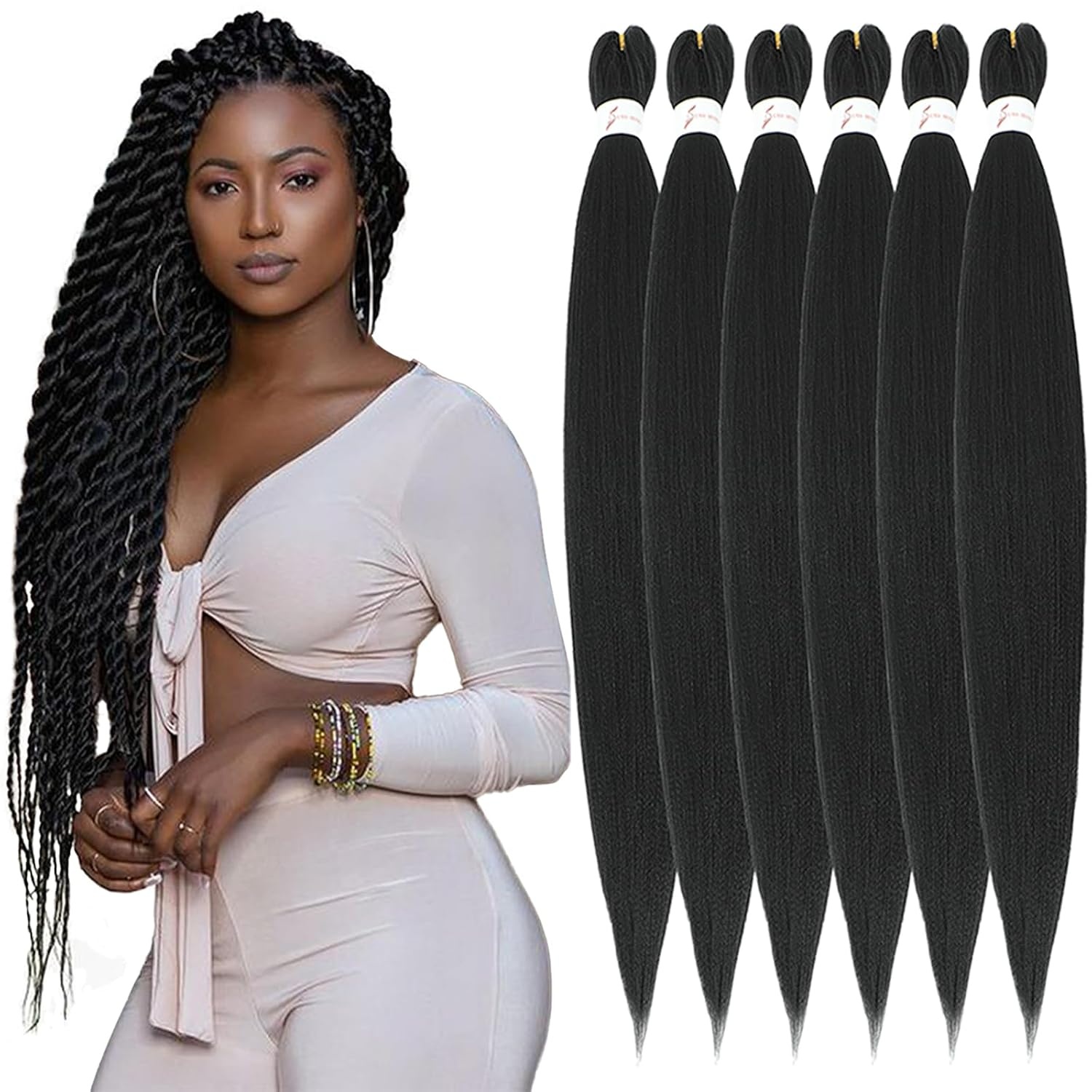 30% Rabatt: Vorgeflochtene Kanekalon Extensions, 76 cm, Schokobraun, 6er-Pack
