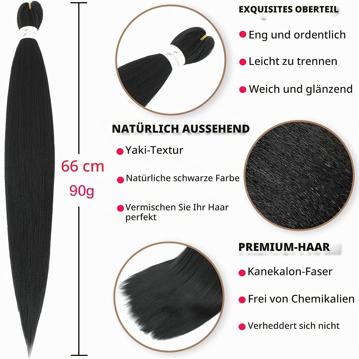 30% Rabatt: Vorgeflochtene Kanekalon Extensions, 76 cm, Schokobraun, 6er-Pack
