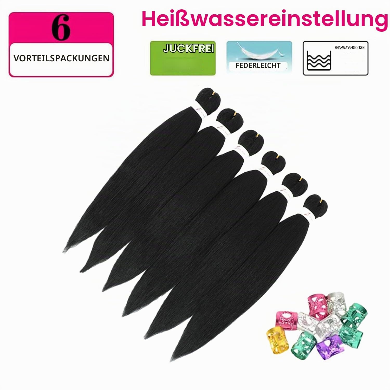 30% Rabatt: Vorgeflochtene Kanekalon Extensions, 76 cm, Schokobraun, 6er-Pack