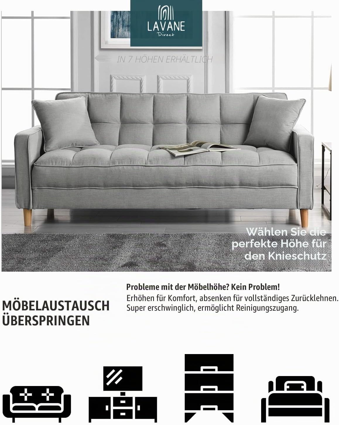 4x Möbelbeine Massivholz 10 cm, M8-Gewinde, Naturholz, 28% Rabatt, 15x11x11