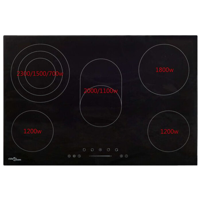 Vidaxl 90 cm Glaskeramik-Kochfeld, 5 Zonen, 8500 W, Schwarz - 35% Rabatt