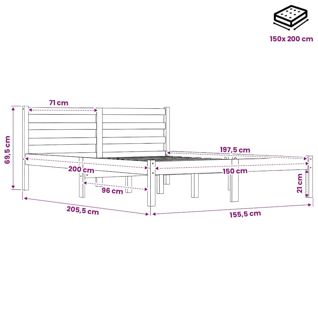 Vidaxl Massivholz Bettgestell 150x200 cm Weiß - 34% Rabatt