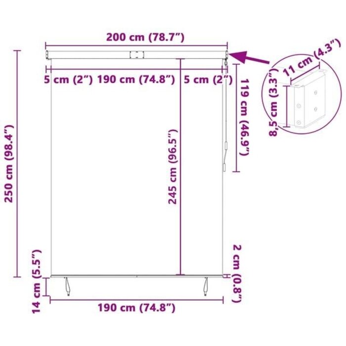 Vidaxl Außenrollo 200 x 250 cm Anthrazit gestreift - 35% Rabatt