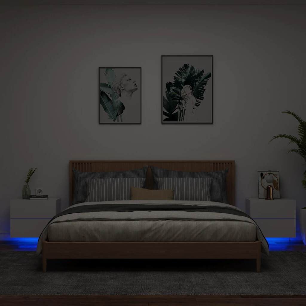 Vidaxl 2er Set Wand-Nachtschränke mit LED, Weiß, 50x39x41cm - 34% Rabatt