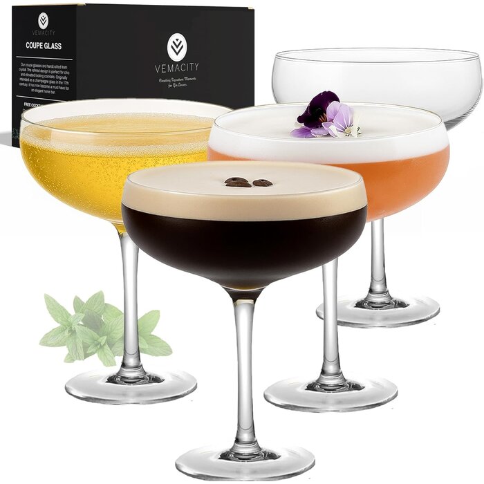 Vier Kristall-Coupe-Gläser 300 ml - 32% Rabatt auf das Set