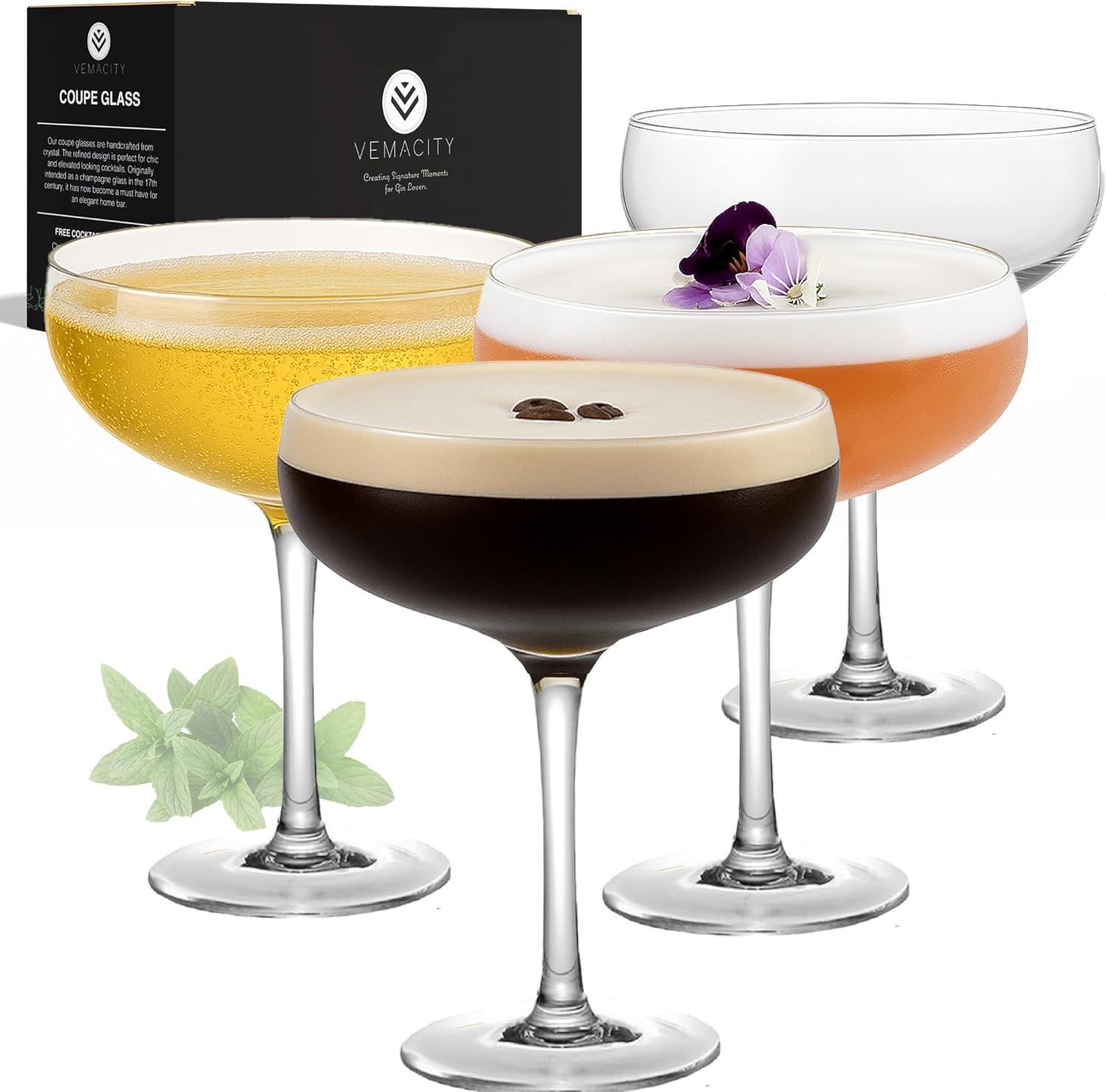 Vier Kristall-Coupe-Gläser 300 ml - 32% Rabatt auf das Set