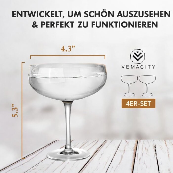 Vier Kristall-Coupe-Gläser 300 ml - 32% Rabatt auf das Set