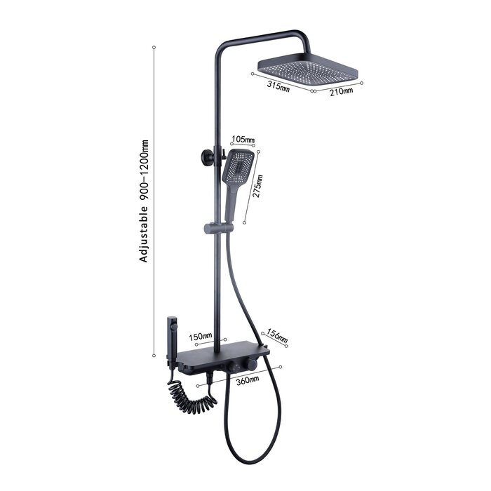 Viking Choice Regenduschset 30 cm Schwarz mit Thermostat - 32% Rabatt - Ausgepackt