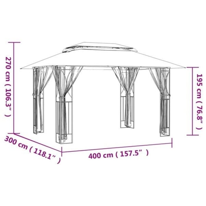 Vidaxl Gartenpavillon 400x300x270 cm Stahl Anthrazit - 32% Rabatt