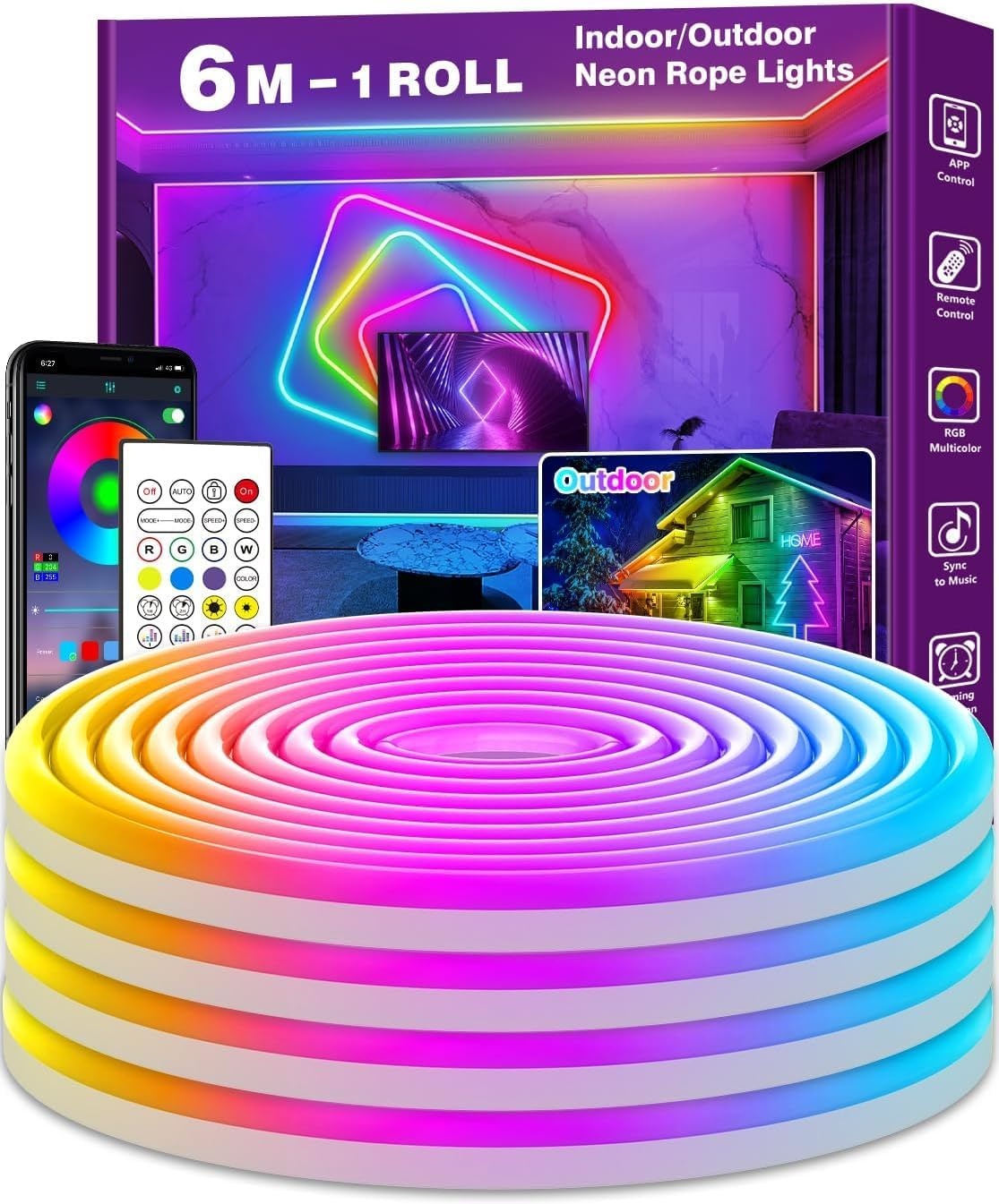 LED Neon Lichtschlauch 15m RGB Bluetooth App-Steuerung - 32% Rabatt