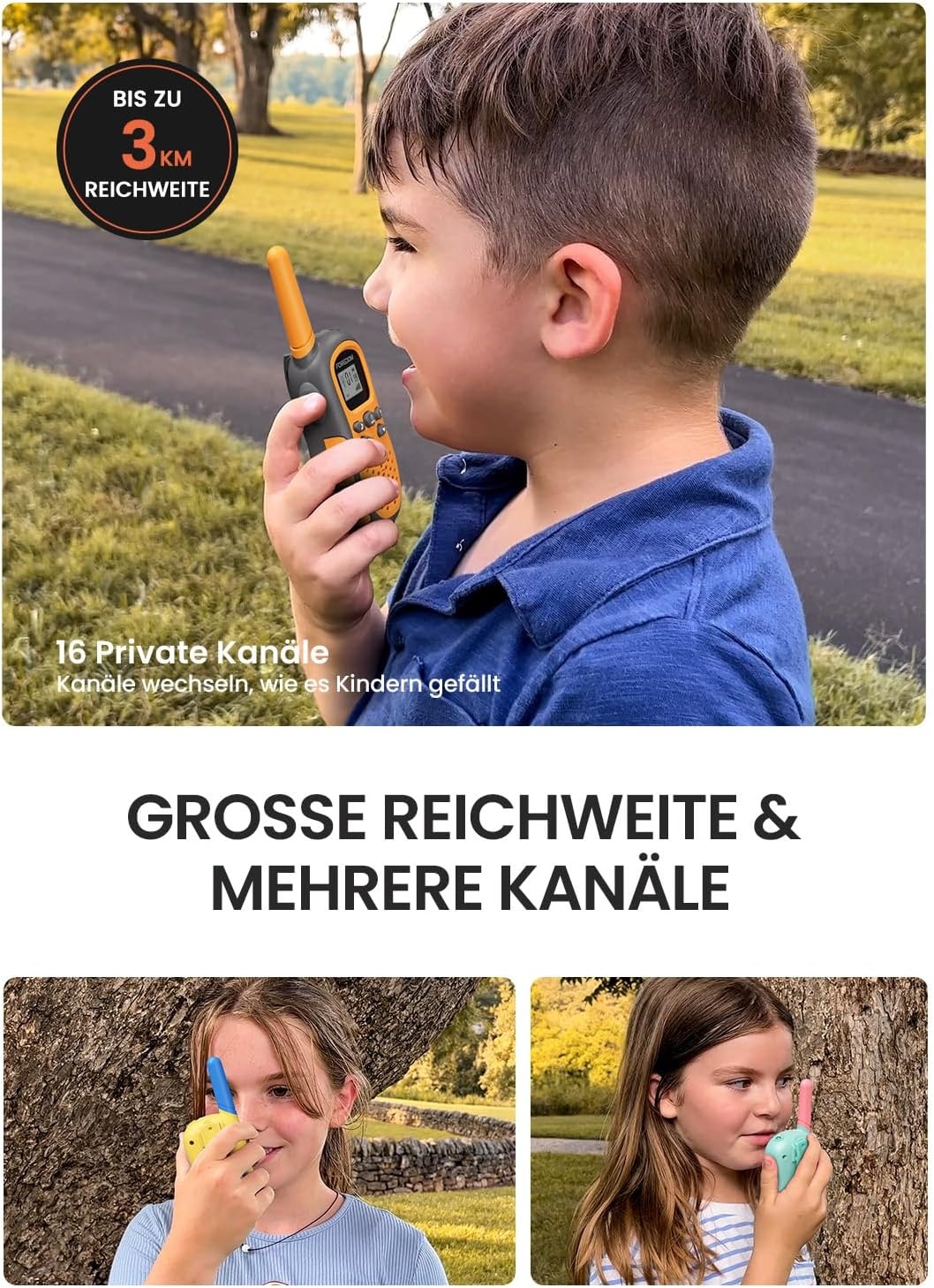Wiederaufladbare Kinder Walkie-Talkies 3er-Set - 31% Rabatt