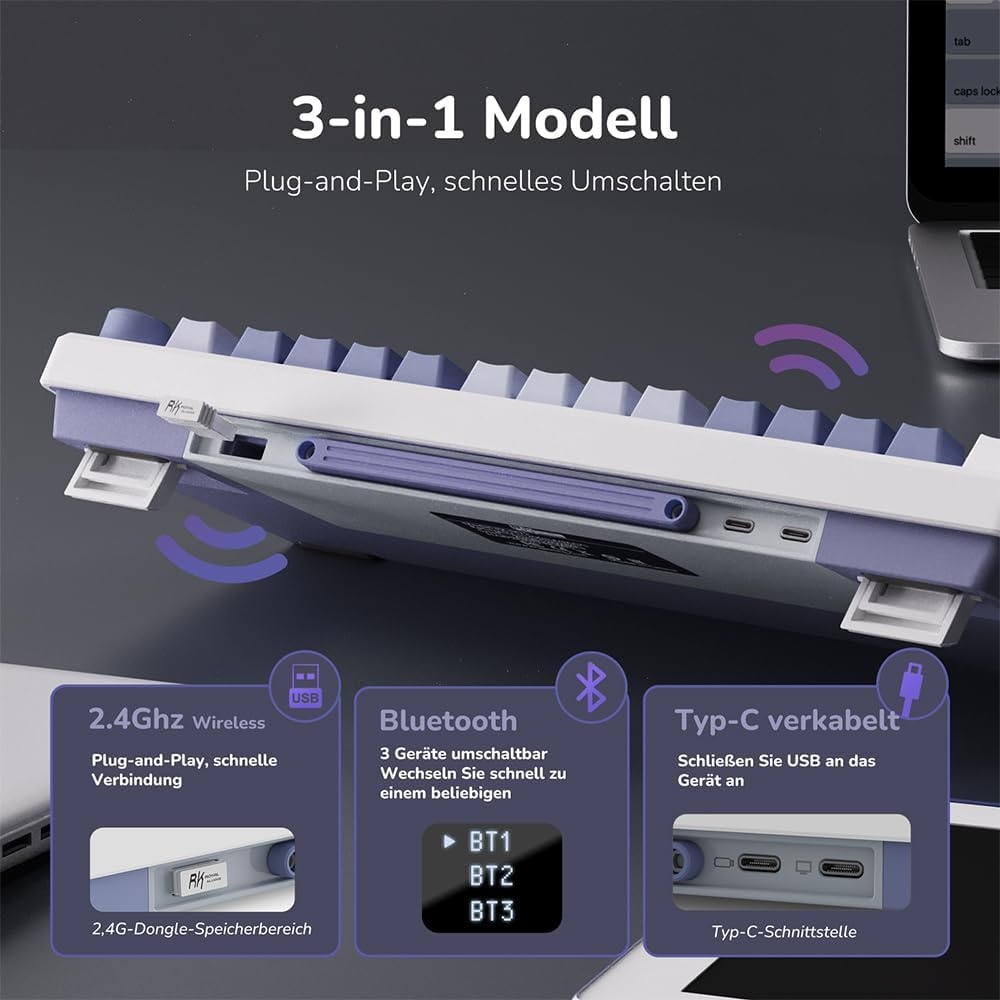 Mechanische 75% Gaming-Tastatur, Lavendel, OLED-Display - 34% Rabatt