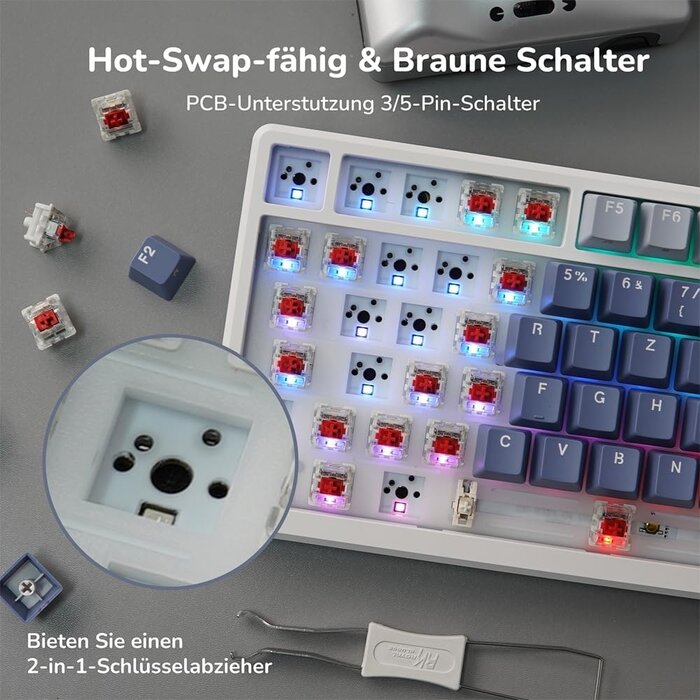 Mechanische 75% Gaming-Tastatur, Lavendel, OLED-Display - 34% Rabatt