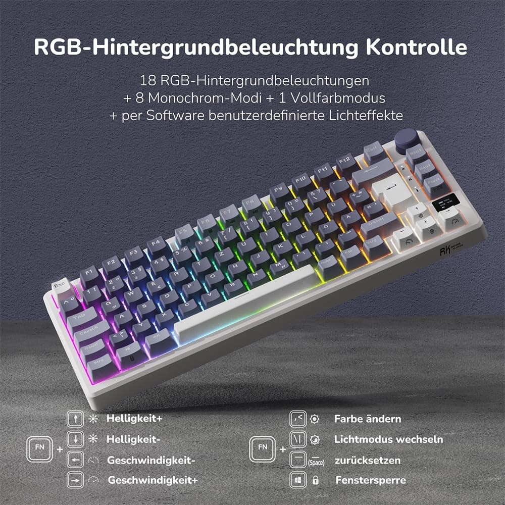 Mechanische 75% Gaming-Tastatur, Lavendel, OLED-Display - 34% Rabatt