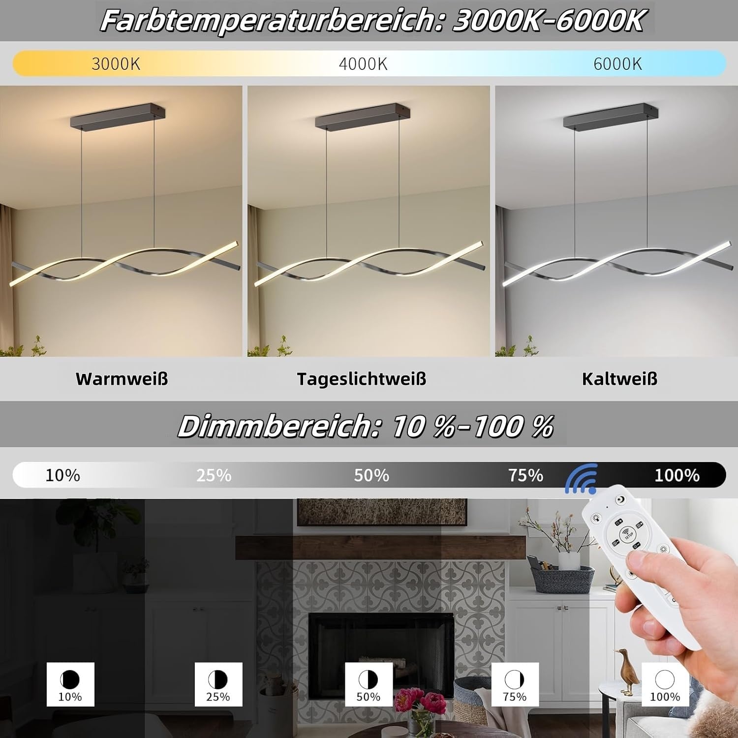 Moderne LED-Pendelleuchte 120cm, Dimmbar, Schwarz - 34% Rabatt