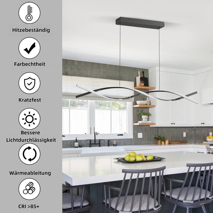 Moderne LED-Pendelleuchte 120cm, Dimmbar, Schwarz - 34% Rabatt