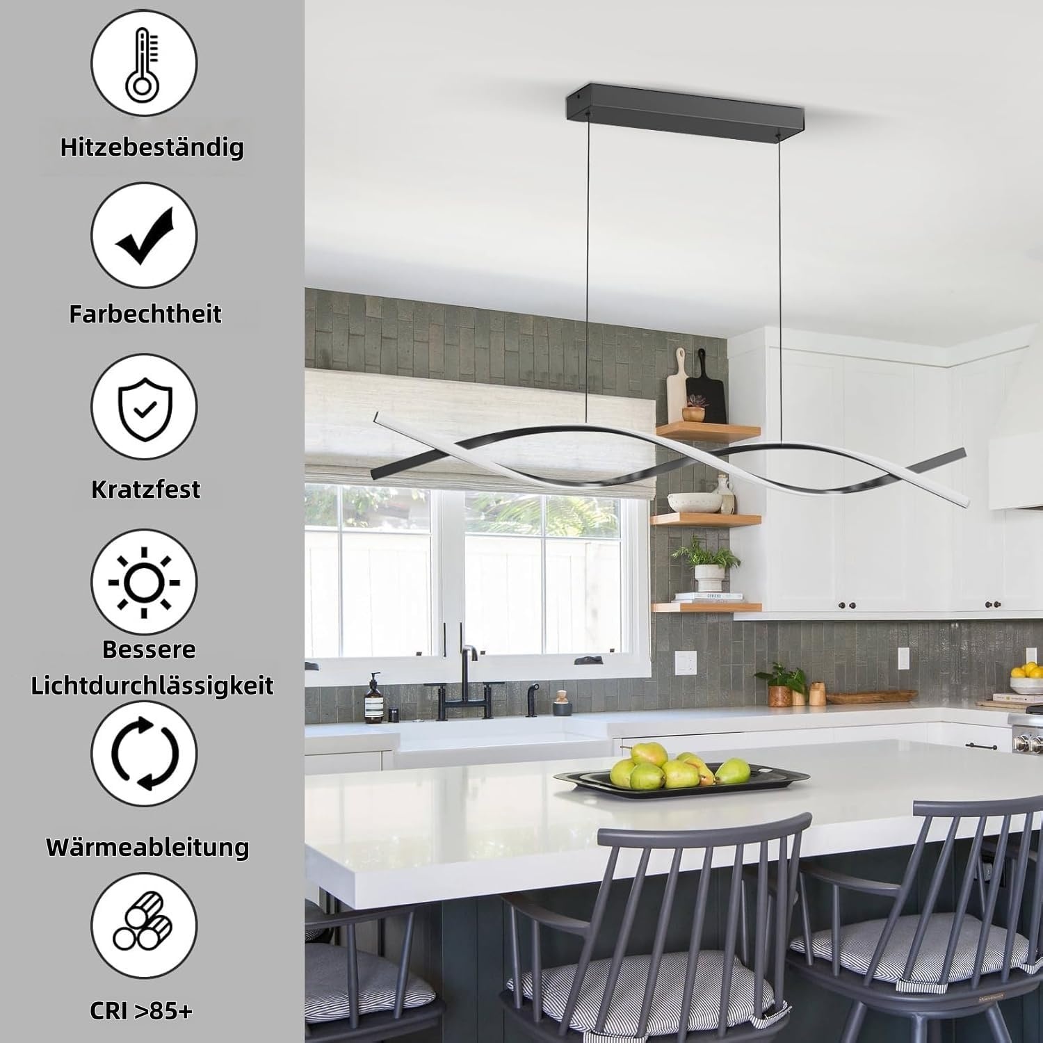 Moderne LED-Pendelleuchte 120cm, Dimmbar, Schwarz - 34% Rabatt