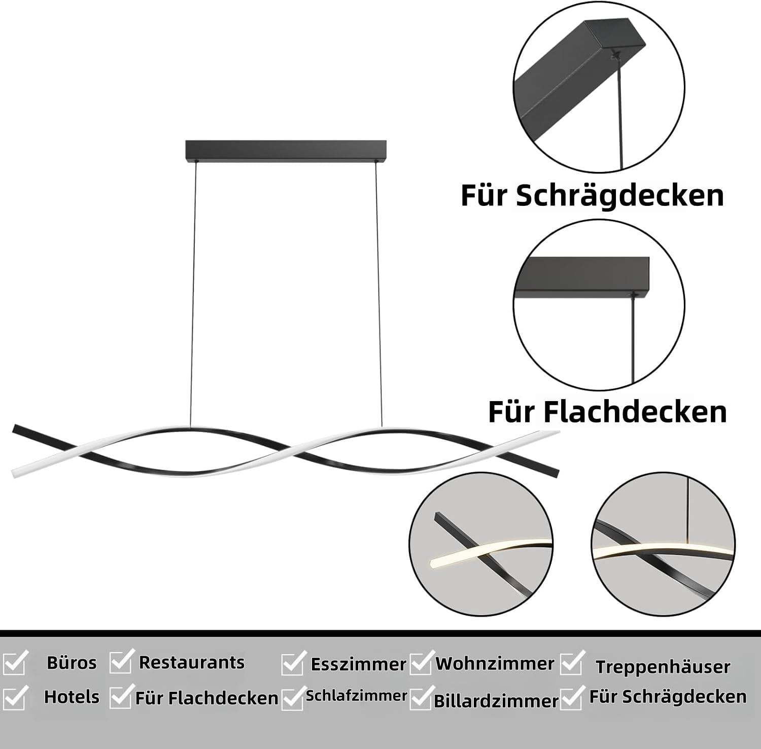 Moderne LED-Pendelleuchte 120cm, Dimmbar, Schwarz - 34% Rabatt