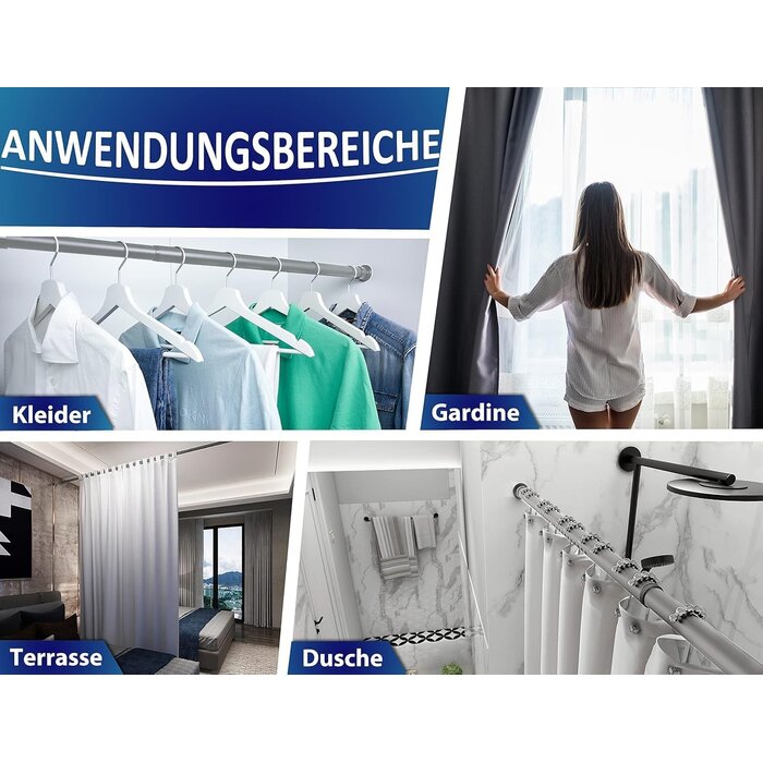 Teleskop-Duschvorhangstange 210-260 cm, grau, ohne Bohren - 31% Rabatt