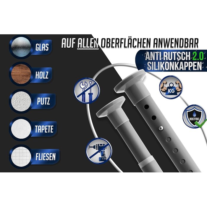 Teleskop-Duschvorhangstange 210-260 cm, grau, ohne Bohren - 31% Rabatt