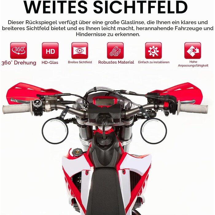 Motorrad Lenkerendenspiegel Rund 360° drehbar - 33% Rabatt - Schwarz