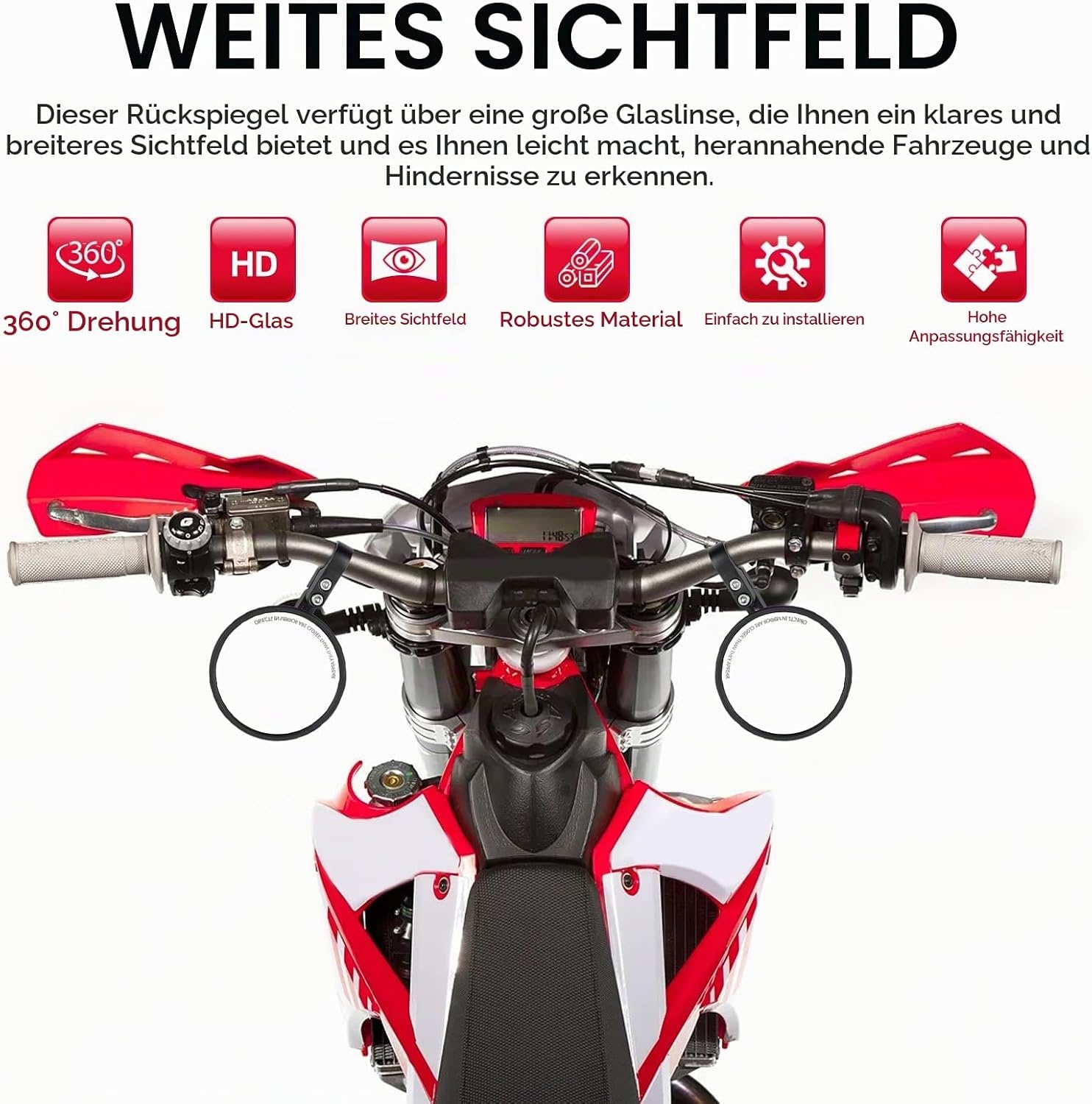 Motorrad Lenkerendenspiegel Rund 360° drehbar - 33% Rabatt - Schwarz