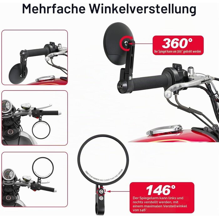 Motorrad Lenkerendenspiegel Rund 360° drehbar - 33% Rabatt - Schwarz
