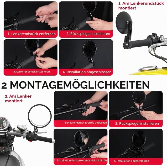 Motorrad Lenkerendenspiegel Rund 360° drehbar - 33% Rabatt - Schwarz